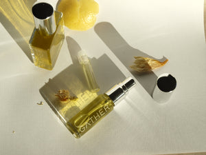 Earth Laughs in Flowers, natural botanical perfume by Gather, yuzu, ylang ylang, orange blossom, ambrette musk, pure joy