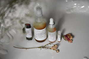 Rose Coffret, Natural Luxury Skin Care, Gather perfume, cleanser, serum, lip balm, fragrance
