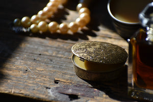 LAKSHMI'S TOUCH | perfume solid in ornate brass compact | Rose. Patchouli. Cocoa. Tulsi